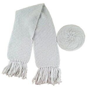 Womens Knitted Beret Hat and Scarf Set in Soft Silver Grey So Cute! JH1307